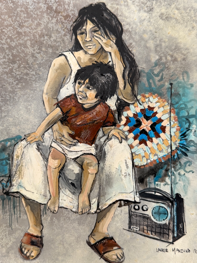 Just Added - Laurie Manzano Original Painting On Board Dated 1980 8 X 10 Framed 11 X 13