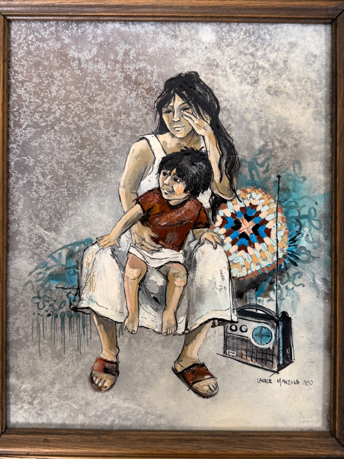 Just Added - Laurie Manzano Original Painting On Board Dated 1980 8 X 10 Framed 11 X 13 [Photo 4]