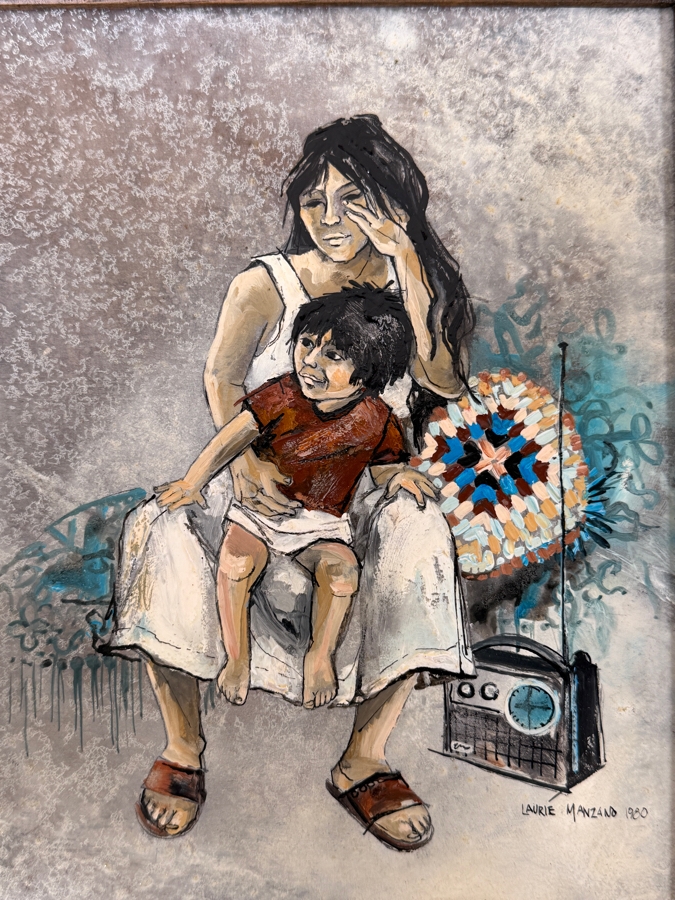 Just Added - Laurie Manzano Original Painting On Board Dated 1980 8 X 10 Framed 11 X 13 [Photo 6]