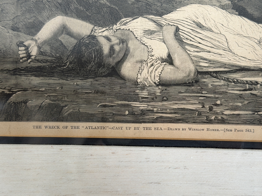Just Added - Antique Framed Print After Winslow Homer Titled 'The Wreck Of The Atlantic - Cast Up By The Sea' From Harper's Weekly Vol. XVII Published April 26, 1873 14 X 10 Framed 22 X 17.5 [Photo 7]