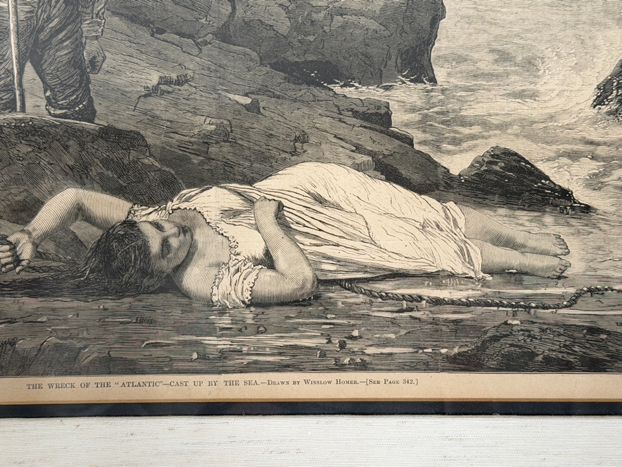 Just Added - Antique Framed Print After Winslow Homer Titled 'The Wreck Of The Atlantic - Cast Up By The Sea' From Harper's Weekly Vol. XVII Published April 26, 1873 14 X 10 Framed 22 X 17.5 [Photo 4]