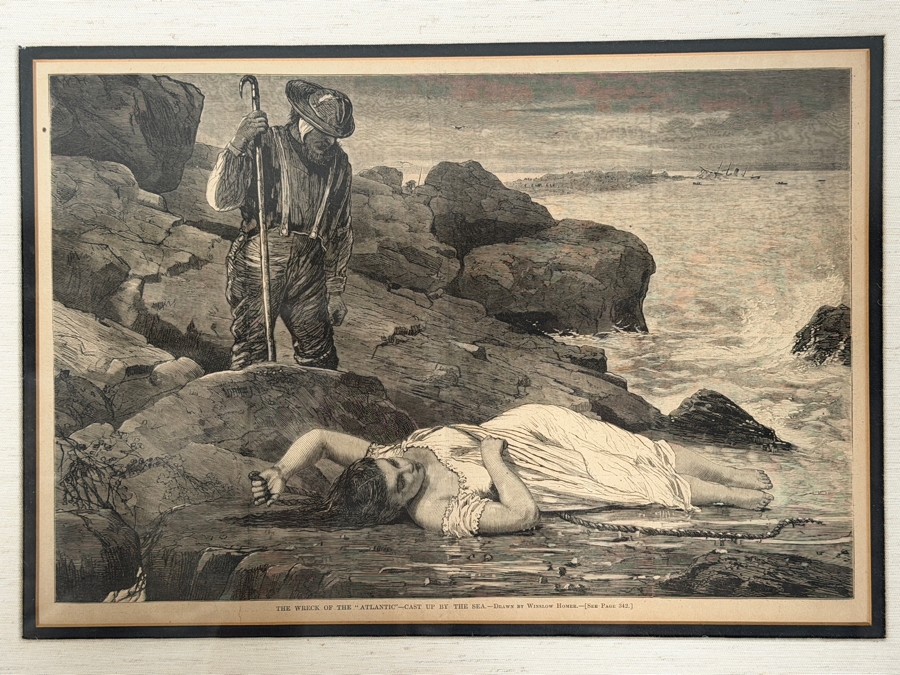 Just Added - Antique Framed Print After Winslow Homer Titled 'The Wreck Of The Atlantic - Cast Up By The Sea' From Harper's Weekly Vol. XVII Published April 26, 1873 14 X 10 Framed 22 X 17.5 [Photo 3]