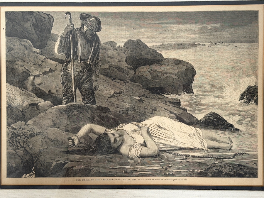 Just Added - Antique Framed Print After Winslow Homer Titled 'The Wreck Of The Atlantic - Cast Up By The Sea' From Harper's Weekly Vol. XVII Published April 26, 1873 14 X 10 Framed 22 X 17.5