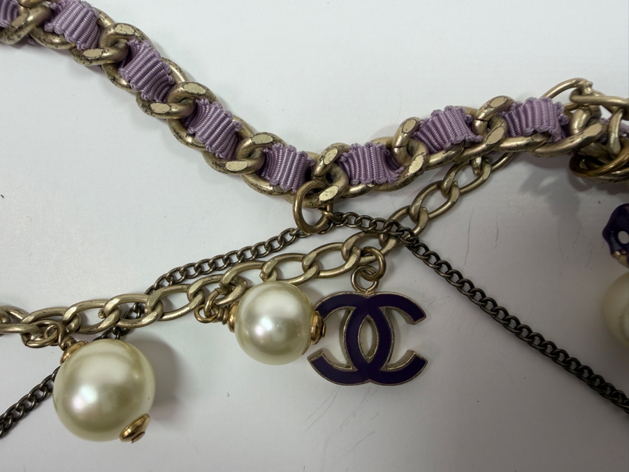 Just Added - Rare Chanel 'Coco On The Moon' Purple And Gold-Tone Strand Chain Belt 38'L [Photo 5]