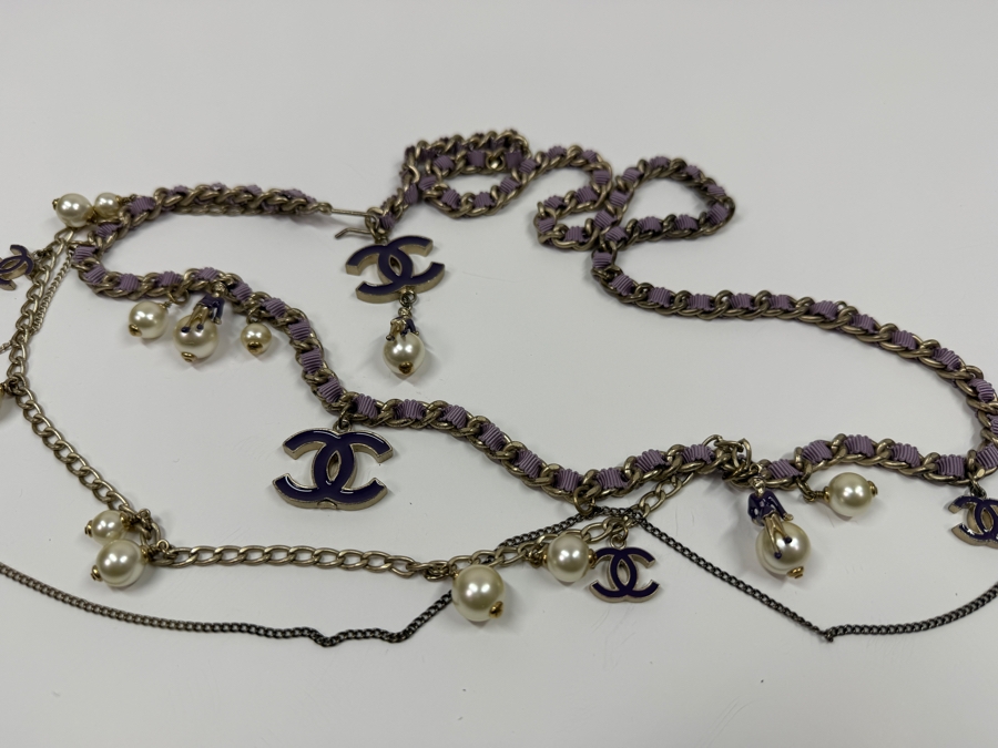 Just Added - Rare Chanel 'Coco On The Moon' Purple And Gold-Tone Strand Chain Belt 38'L [Photo 9]
