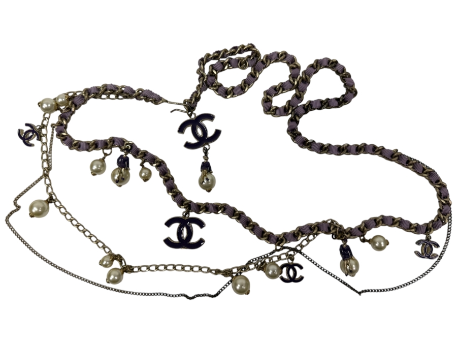 Just Added - Rare Chanel 'Coco On The Moon' Purple And Gold-Tone Strand Chain Belt 38'L [Photo 2]