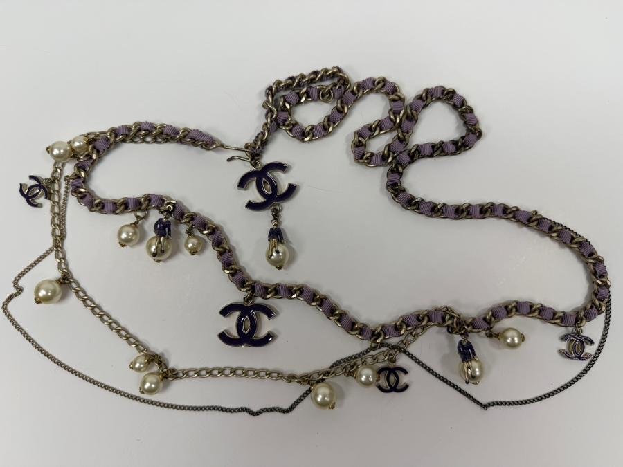Just Added - Rare Chanel 'Coco On The Moon' Purple And Gold-Tone Strand Chain Belt 38'L