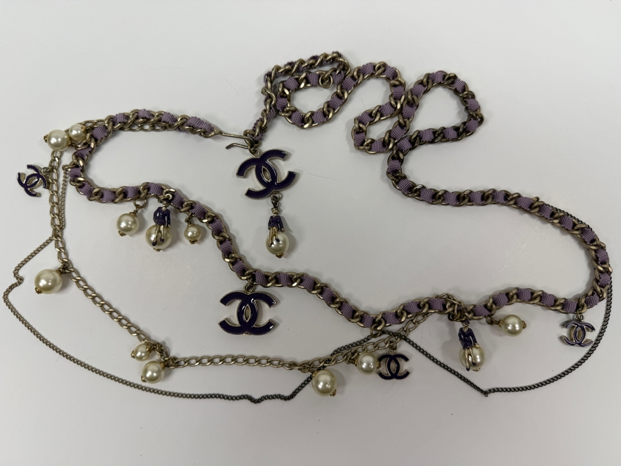Just Added - Rare Chanel 'Coco On The Moon' Purple And Gold-Tone Strand Chain Belt 38'L [Photo 3]