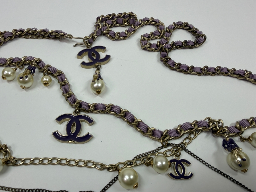Just Added - Rare Chanel 'Coco On The Moon' Purple And Gold-Tone Strand Chain Belt 38'L [Photo 10]