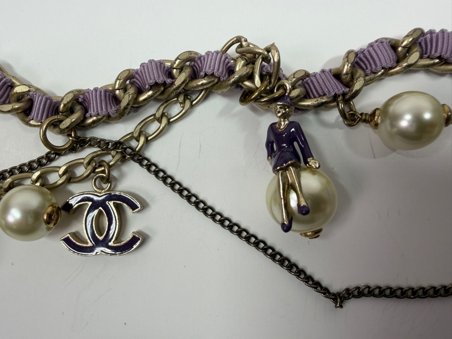 Just Added - Rare Chanel 'Coco On The Moon' Purple And Gold-Tone Strand Chain Belt 38'L [Photo 8]