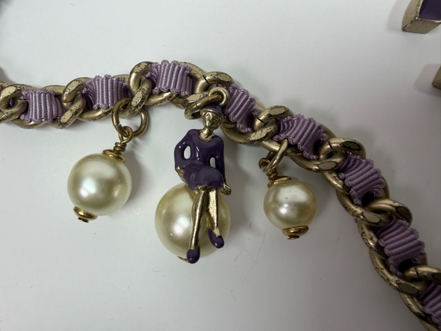 Just Added - Rare Chanel 'Coco On The Moon' Purple And Gold-Tone Strand Chain Belt 38'L [Photo 6]