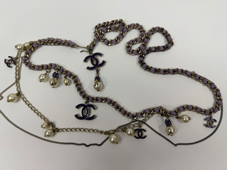 Just Added - Rare Chanel 'Coco On The Moon' Purple And Gold-Tone Strand Chain Belt 38'L [Photo 11]