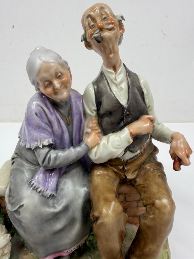 Just Added - Vintage Capodimonte Porcelain Figurine Designed By Giuseppe Cappe Titled 'Elderly Couple With Chickens' 7H [Photo 2]