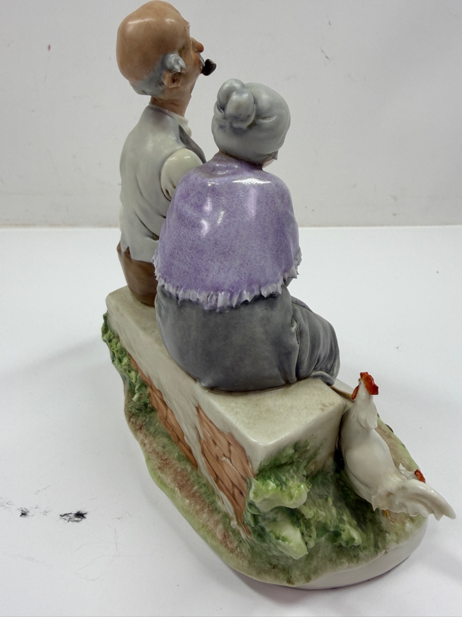 Just Added - Vintage Capodimonte Porcelain Figurine Designed By Giuseppe Cappe Titled 'Elderly Couple With Chickens' 7H [Photo 6]