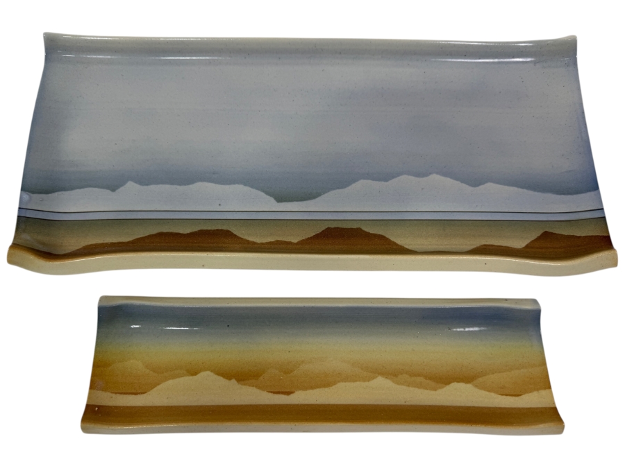 Just Added - Fran Hogan Of Santa Fe, New Mexico Vintage Studio Art Pottery Sushi Platters 18'L And 12.5'L
