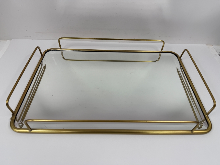 West Elm Fishs Eddy Gilded Cafe Mirror Tray Made Of Brass And Mirrored Glass 18'W X 12'D X 2'H (HA) [Photo 3]
