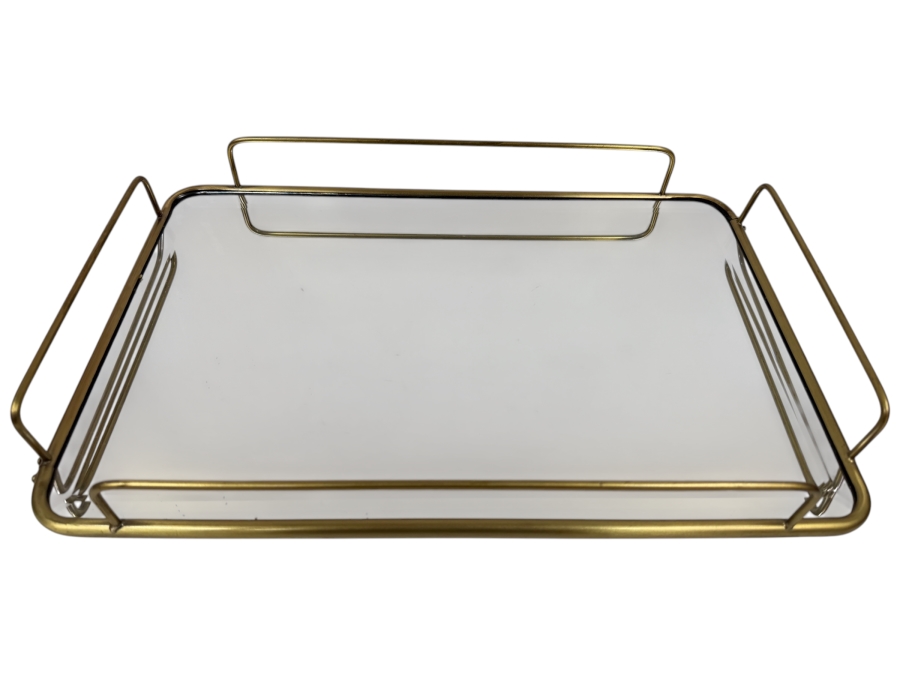 West Elm Fishs Eddy Gilded Cafe Mirror Tray Made Of Brass And Mirrored Glass 18'W X 12'D X 2'H (HA)