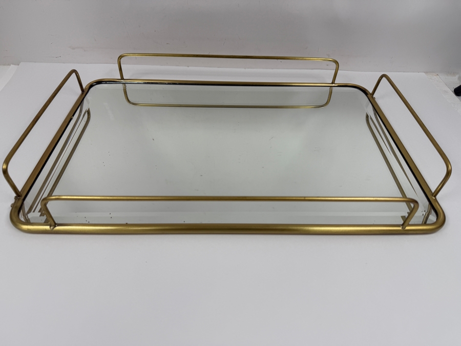 West Elm Fishs Eddy Gilded Cafe Mirror Tray Made Of Brass And Mirrored Glass 18'W X 12'D X 2'H (HA) [Photo 2]