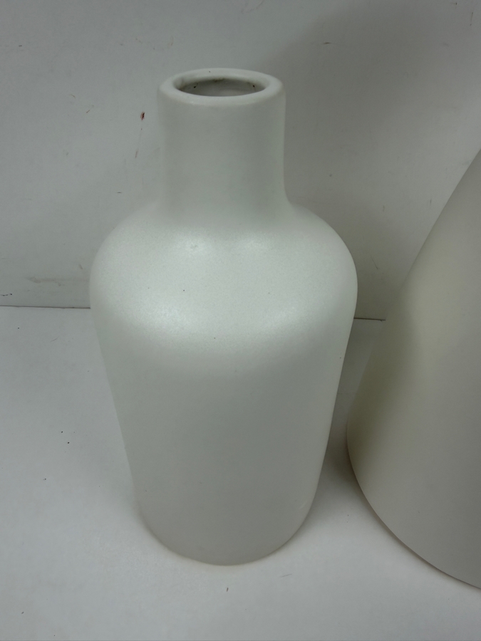 Set Of Two West Elm Matte White Ceramic Minimalist Vases 9.5' and 12'H (HA) [Photo 3]