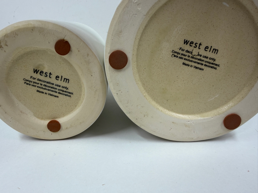Set Of Two West Elm Matte White Ceramic Minimalist Vases 9.5' and 12'H (HA) [Photo 5]