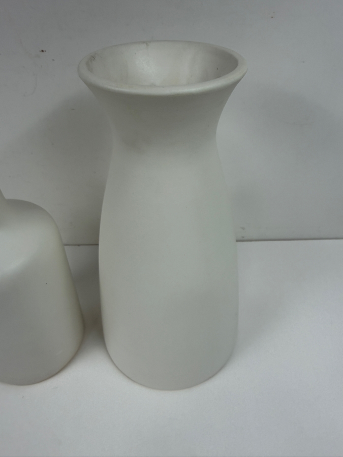 Set Of Two West Elm Matte White Ceramic Minimalist Vases 9.5' and 12'H (HA) [Photo 4]