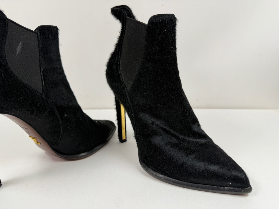 Louis Vuitton Black Fur Ankle Boots With Gold Heel Size 38 1/2 Made In Italy (HA) [Photo 4]