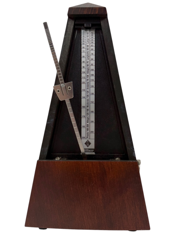 Vintage Dark Wood Wittner Mechanical Metronome With Adjustable Metal Pendulum 9'H (HA)