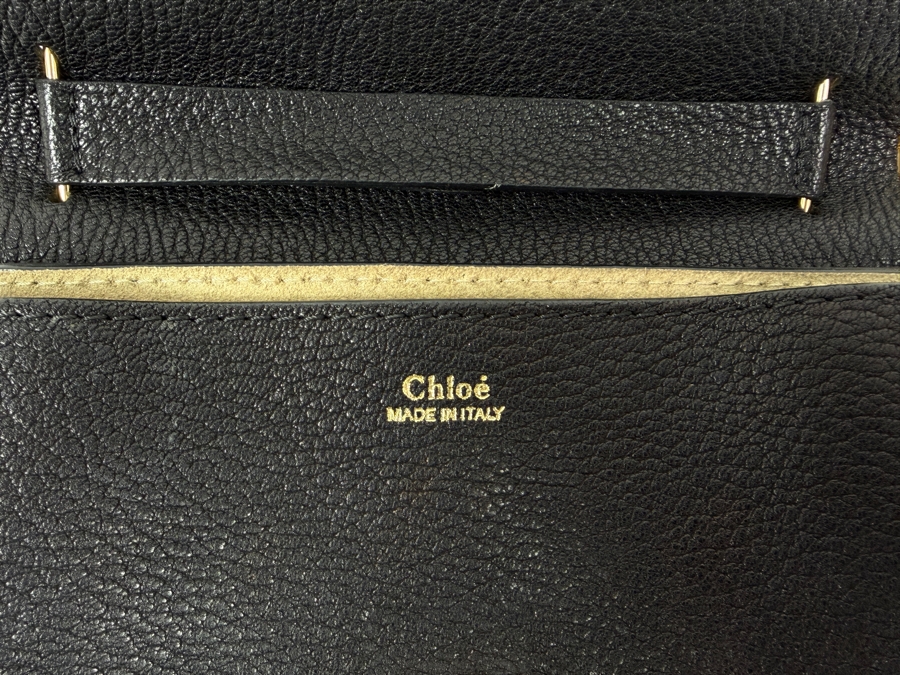 Chloe Authentic Black Pebbled Leather Shoulder Crossbody Bag With Gold Tone Chain Strap Turn Lock And Pin Closure Made In Italy 9'W X 8'H (HA) [Photo 6]