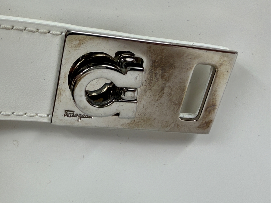 Salvatore Ferragamo White Leather Gancini Buckle Hobo Shoulder Bag 12'W X 11'H (HA) [Photo 2]