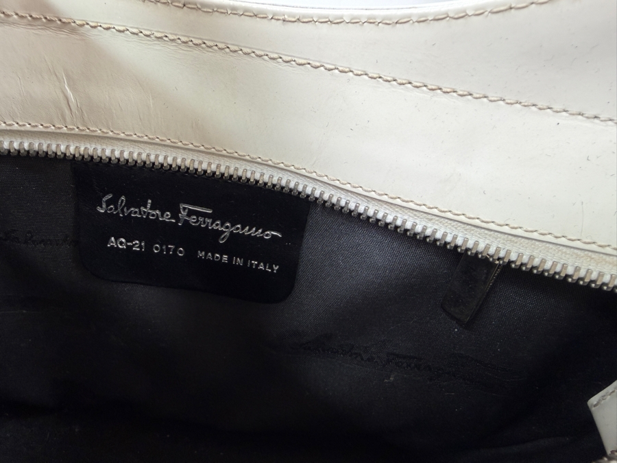Salvatore Ferragamo White Leather Gancini Buckle Hobo Shoulder Bag 12'W X 11'H (HA) [Photo 6]