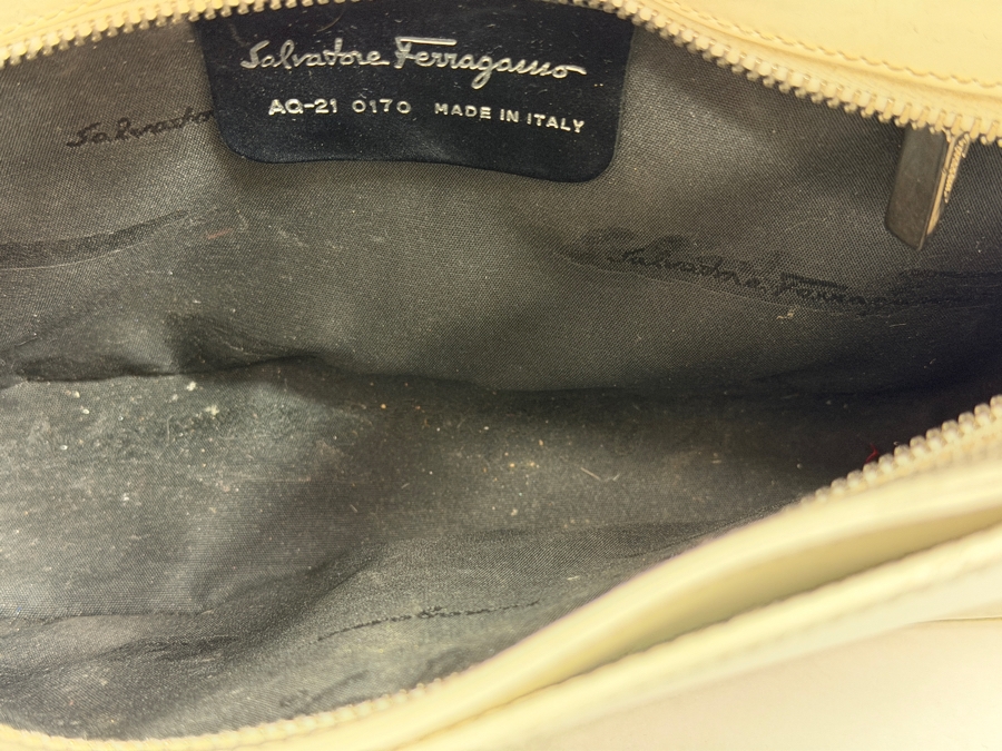 Salvatore Ferragamo White Leather Gancini Buckle Hobo Shoulder Bag 12'W X 11'H (HA) [Photo 7]