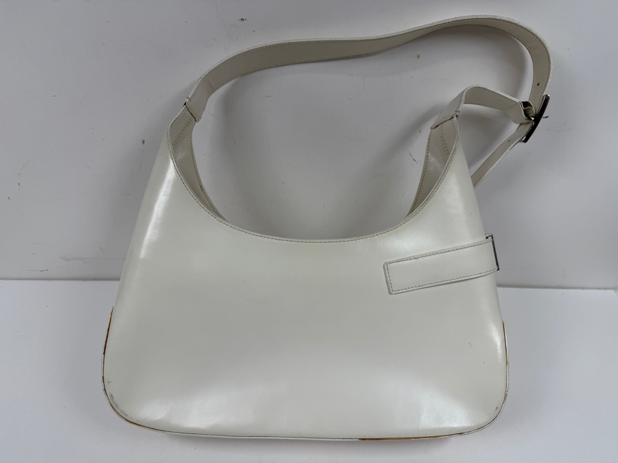 Salvatore Ferragamo White Leather Gancini Buckle Hobo Shoulder Bag 12'W X 11'H (HA) [Photo 4]