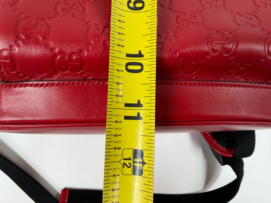 Authentic Gucci Red Signature Guccissima Leather GG Embossed Backpack Bag With Front Zip Pocket And Black Adjustable Straps Made In Italy 10.5'W x 11'H (HA) [Photo 10]