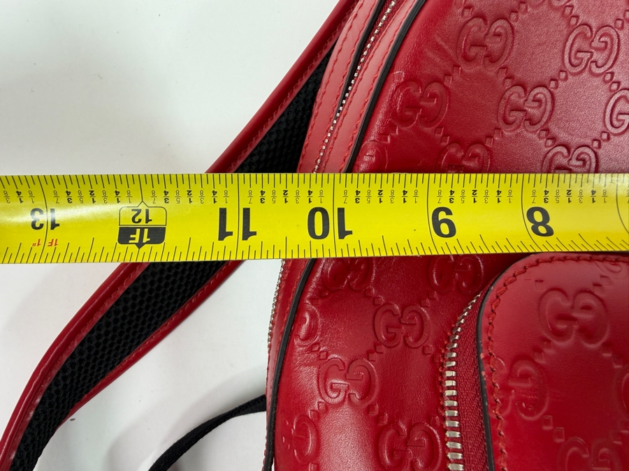 Authentic Gucci Red Signature Guccissima Leather GG Embossed Backpack Bag With Front Zip Pocket And Black Adjustable Straps Made In Italy 10.5'W x 11'H (HA) [Photo 9]