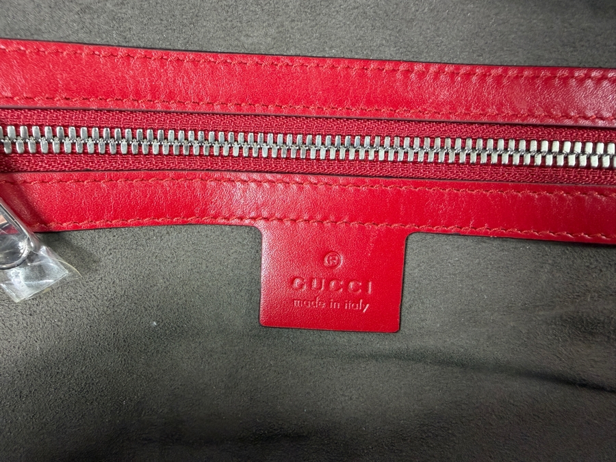 Authentic Gucci Red Signature Guccissima Leather GG Embossed Backpack Bag With Front Zip Pocket And Black Adjustable Straps Made In Italy 10.5'W x 11'H (HA) [Photo 6]