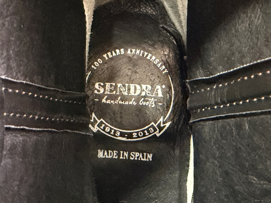 Sendra Handmade Black Leather Western Cowboy Boots With Pointed Toe Stitched Detail Metal Heel Tag Made In Spain Size 8 (HA) [Photo 5]