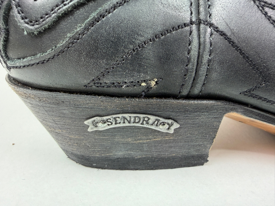 Sendra Handmade Black Leather Western Cowboy Boots With Pointed Toe Stitched Detail Metal Heel Tag Made In Spain Size 8 (HA) [Photo 3]