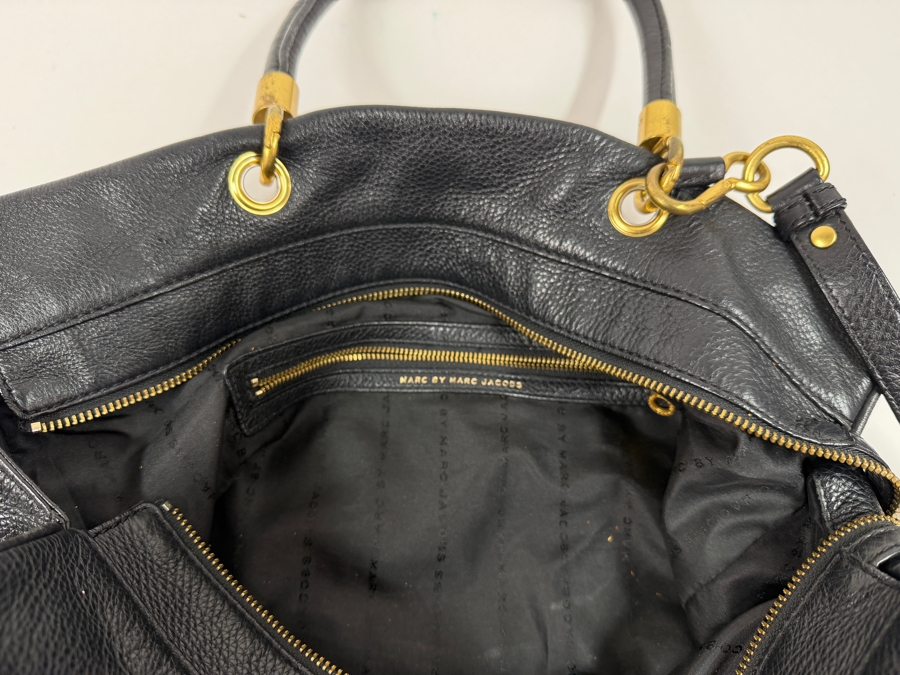 Marc By Marc Jacobs Too Hot To Handle Black Leather Tote Bag With Detachable Shoulder Strap And Gold-Tone Hardware 16'W X 12'H (HA) [Photo 7]