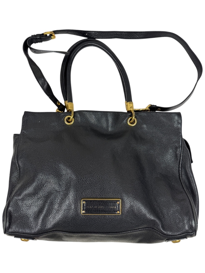 Marc By Marc Jacobs Too Hot To Handle Black Leather Tote Bag With Detachable Shoulder Strap And Gold-Tone Hardware 16'W X 12'H (HA)