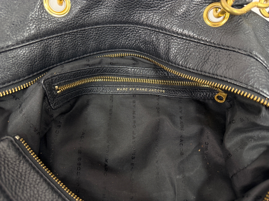 Marc By Marc Jacobs Too Hot To Handle Black Leather Tote Bag With Detachable Shoulder Strap And Gold-Tone Hardware 16'W X 12'H (HA) [Photo 6]