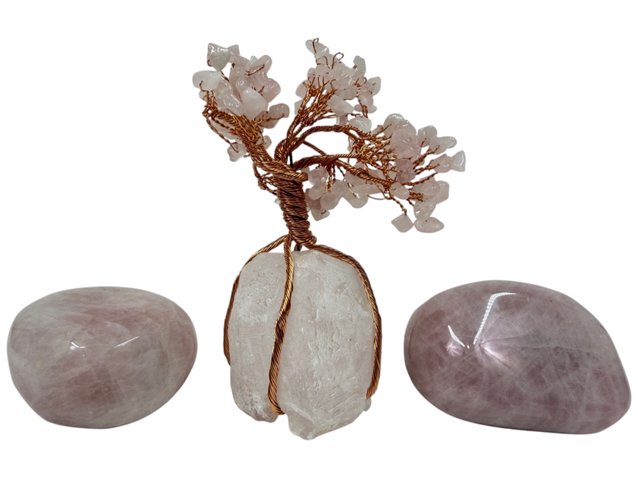 Rose Quartz Tree Of Life 6'H And Polished Rose Quartz Stones (HA)