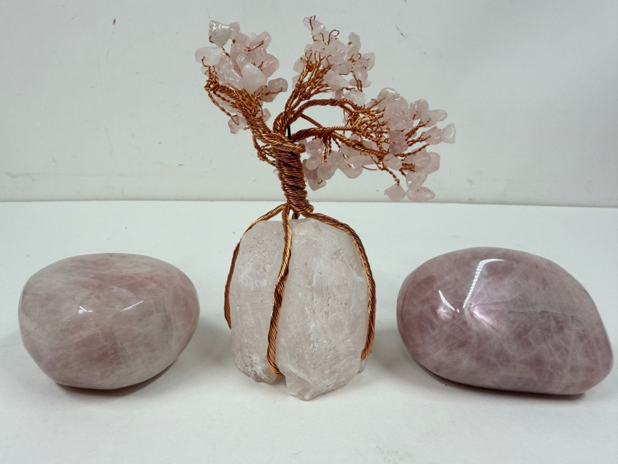 Rose Quartz Tree Of Life 6'H And Polished Rose Quartz Stones (HA) [Photo 2]