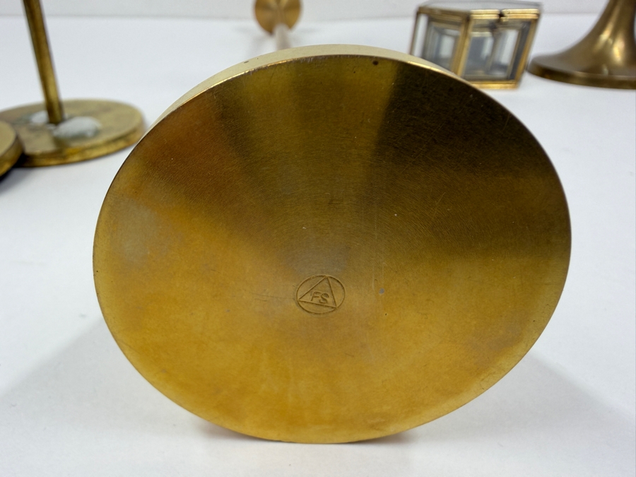 Various Brass Candlesticks From 6'H - 18'H And (3) Brass/Glass Boxes [Photo 5]