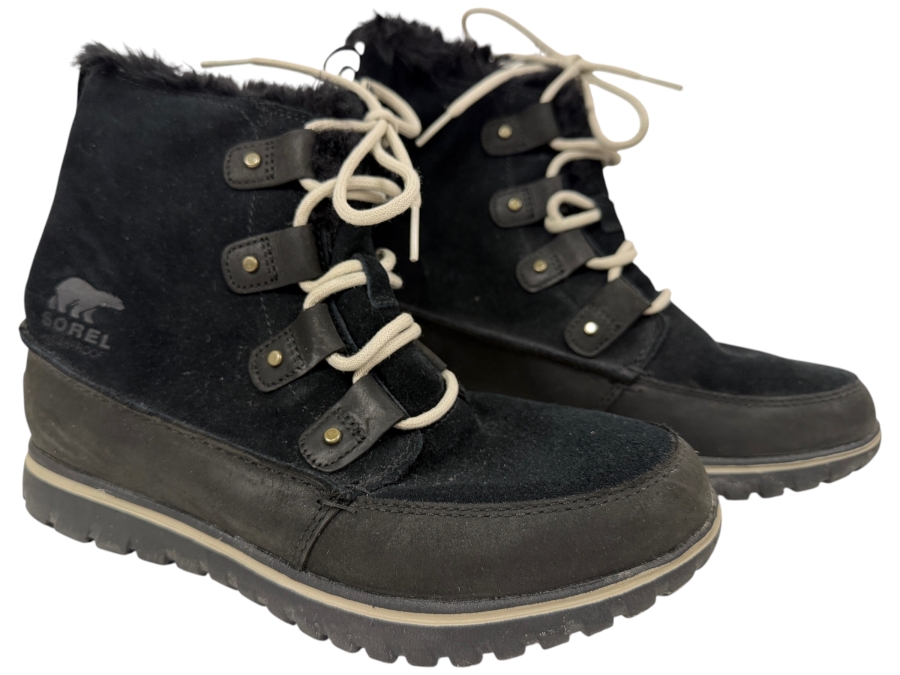Sorel Waterproof Black Suede Fur Lined Boots Women's Size 8 (HA)