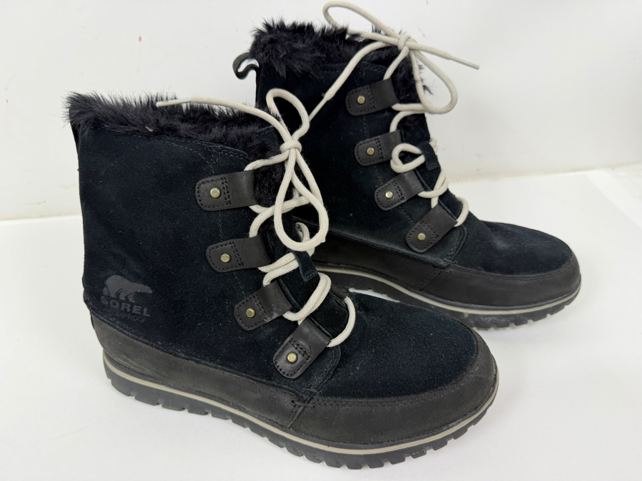 Sorel Waterproof Black Suede Fur Lined Boots Women's Size 8 (HA) [Photo 3]