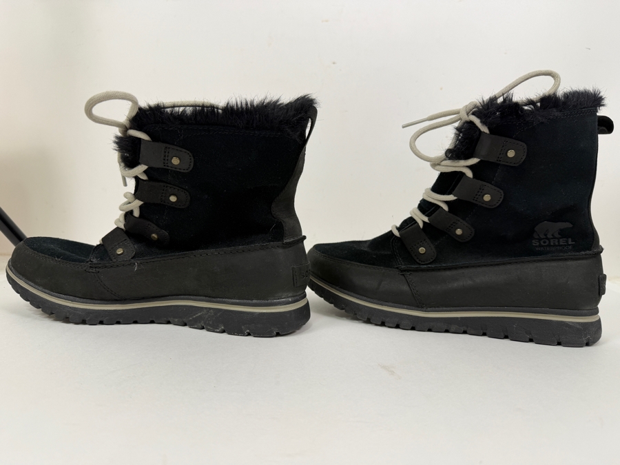 Sorel Waterproof Black Suede Fur Lined Boots Women's Size 8 (HA) [Photo 4]