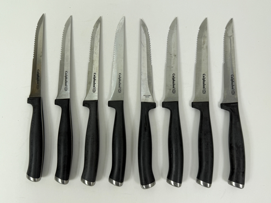 Set Of (8) Calphalon Steak Knives With Serrated Blades And Black Handles 9'L (HA) [Photo 4]