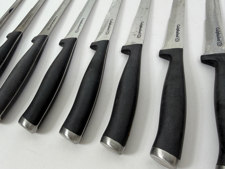 Set Of (8) Calphalon Steak Knives With Serrated Blades And Black Handles 9'L (HA) [Photo 3]
