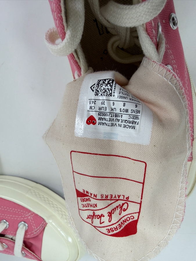 New Comme Des Garcons Play Converse Chuck Taylor All Star High Top Pink Heart Logo Sneakers Women's Size 8 (HA) [Photo 5]