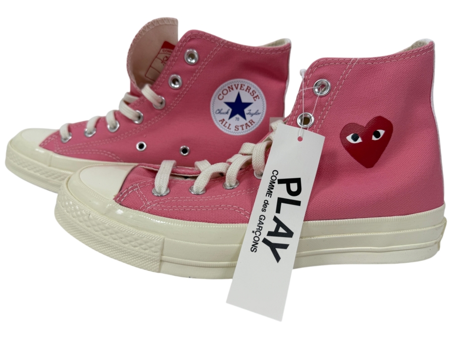 New Comme Des Garcons Play Converse Chuck Taylor All Star High Top Pink Heart Logo Sneakers Women's Size 8 (HA)
